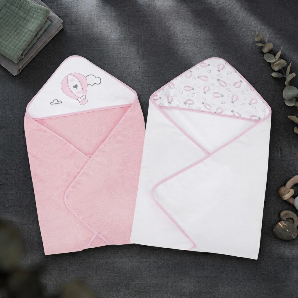 Sunnozy-2 PCS Hooded Towel - pink hot air balloon - 76\*76CM
