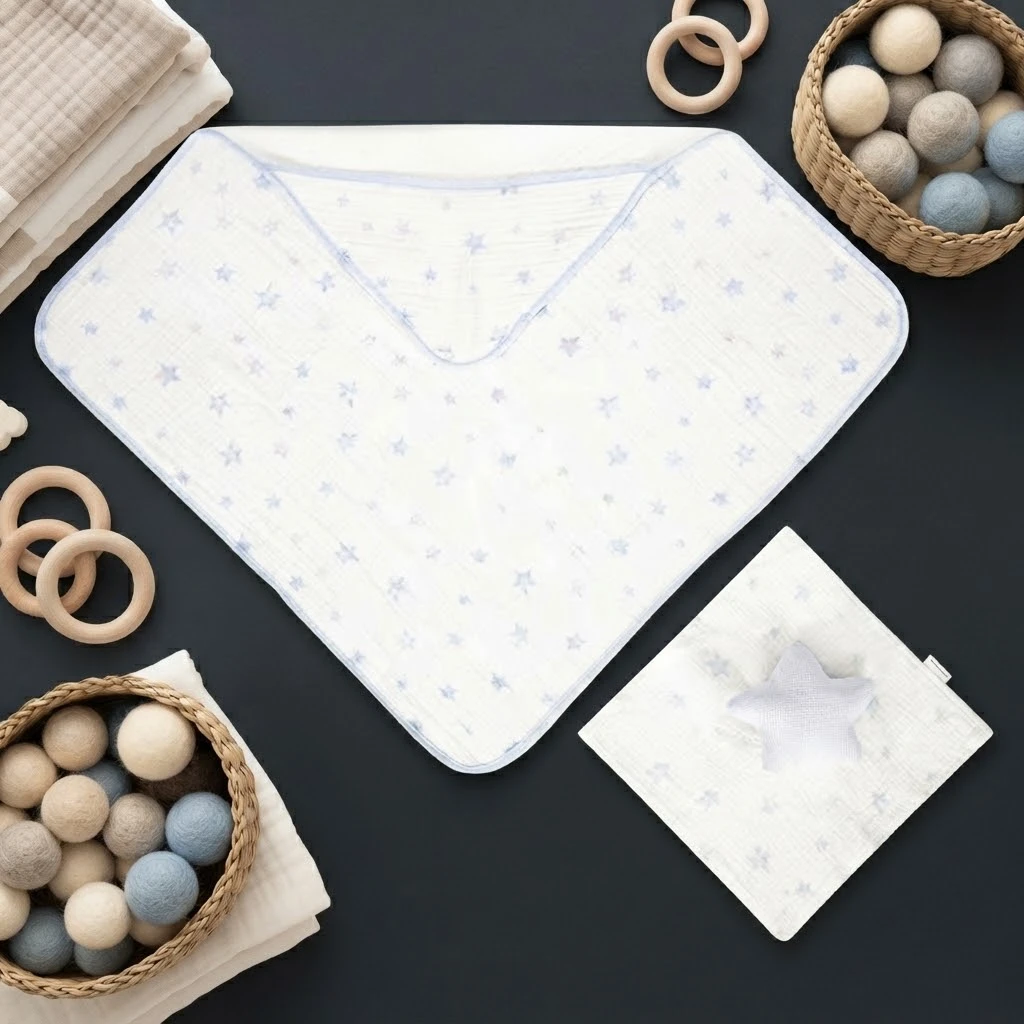 Sunnozy-2pcs-Soothing towel+Muslin hooded towel - blue - 70\*70cm+25\*25cm