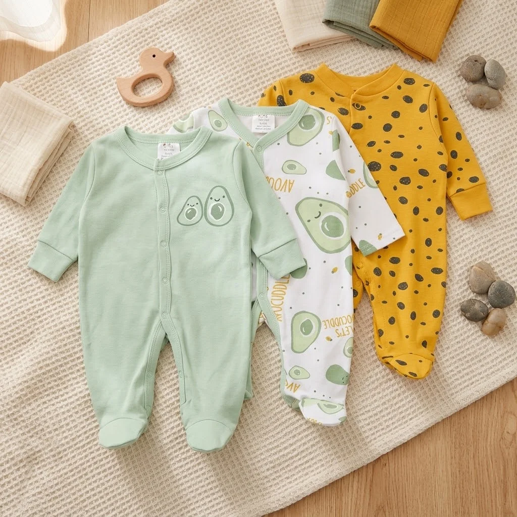 3pcs romper with sock - avocado - 3-6M