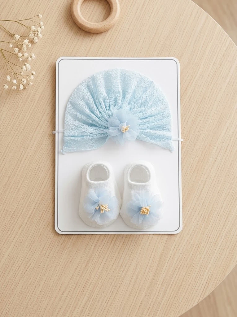 Sunnozy-hat+sock set - blue flower - 0+