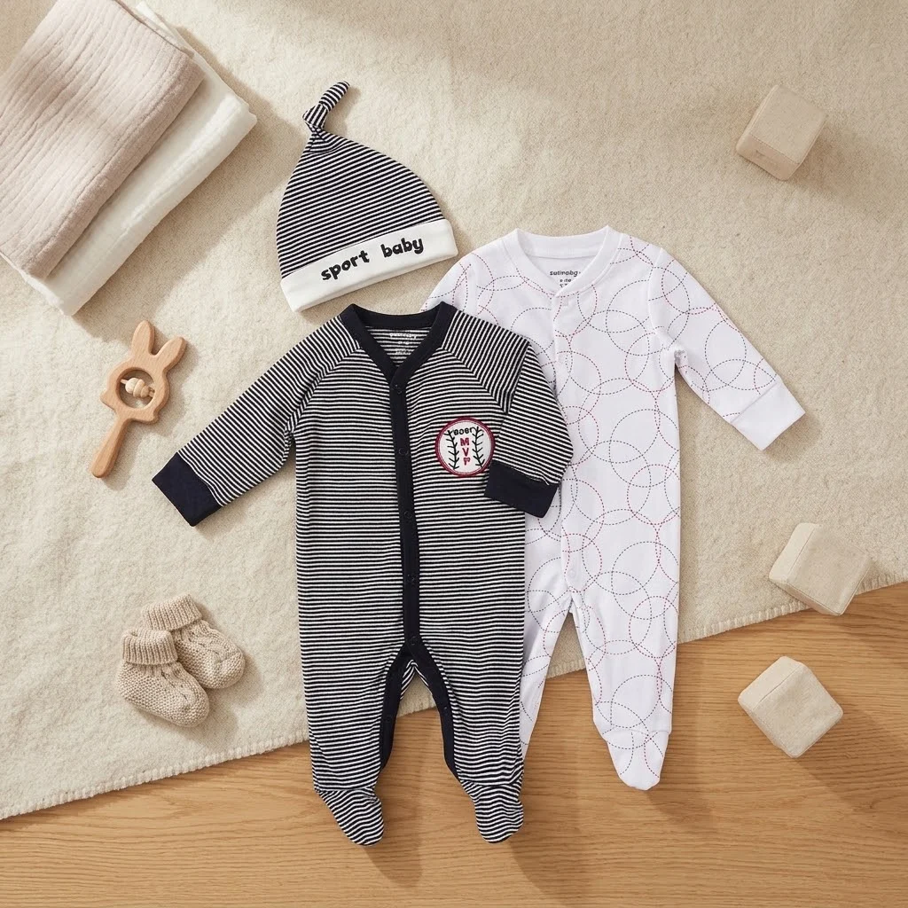Sunnozy-2 in 1Romper And Hat - striped rugby - 0-3/3-6M