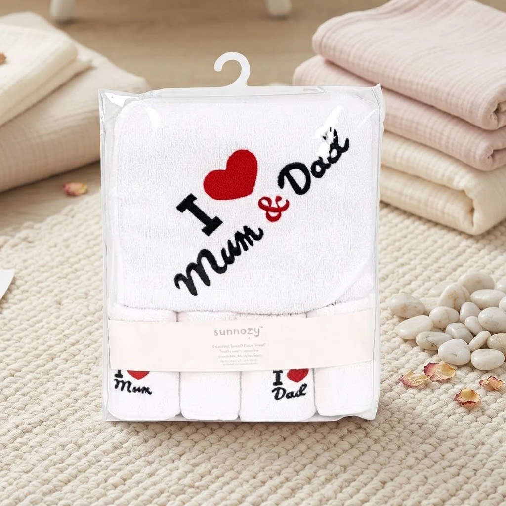 Sunnozy-1+4Towel - I love mom and dad. - 76\*76CM+25\*25cm