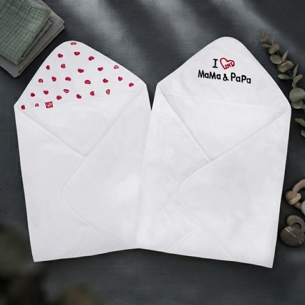 Sunnozy-2 PCS Hooded Towel - red heart on  white - 76\*76CM