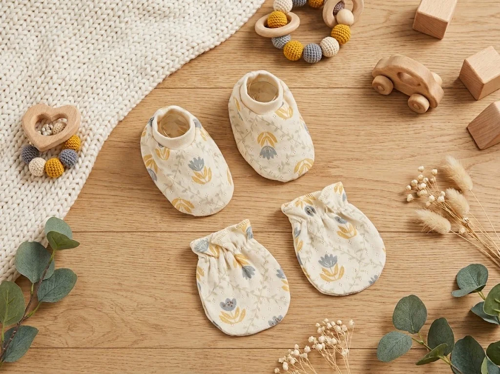 Sunnozy-Mittens +Booties - Khaki flower - 0+