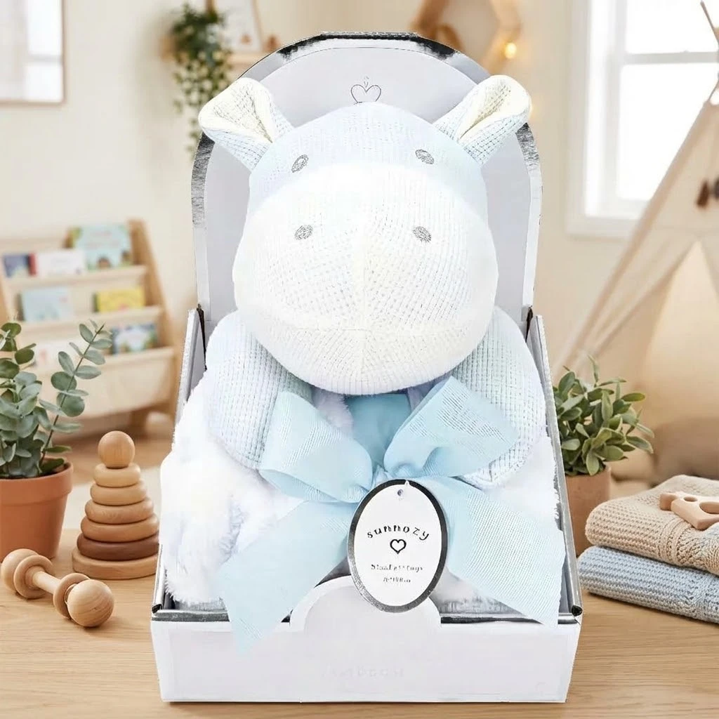 Sunnozy -Blanket+ Waffle toy - blue hippopotamus - 75\*100cm