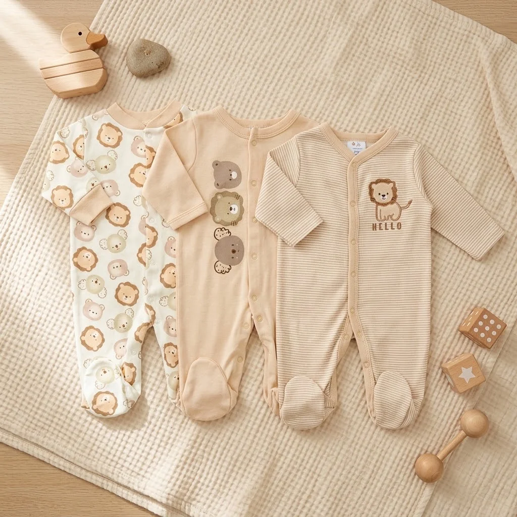 3pcs romper with sock - Apricot Hide and Seek - 3-6M