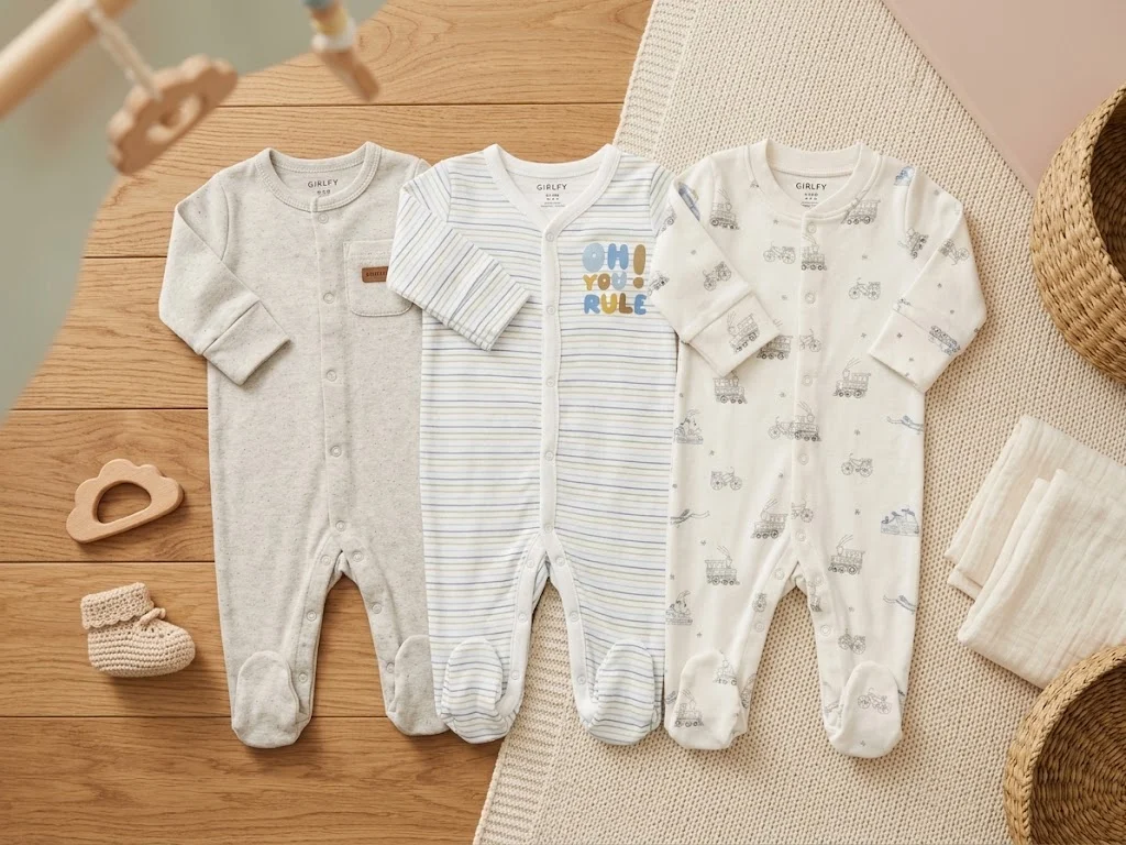 Sunnozy--3 In 1 Sleepsuit - Vintage style - striped English - 0-3/3-6/6-9M（2:2:2）