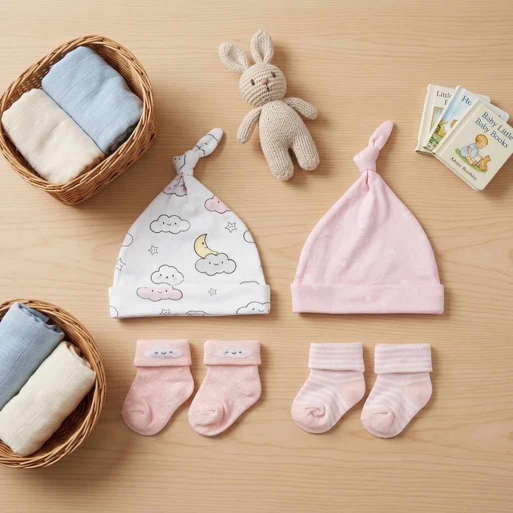 Sunnozy-2socks+2hats - pink clouds - 0⁺M