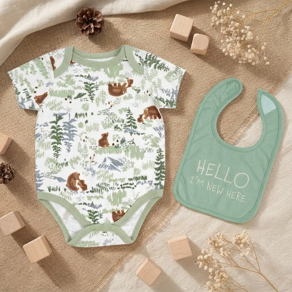 Valiantier-Bodysuit+Bib - Green Forest - 0-3/3-6/6-9M