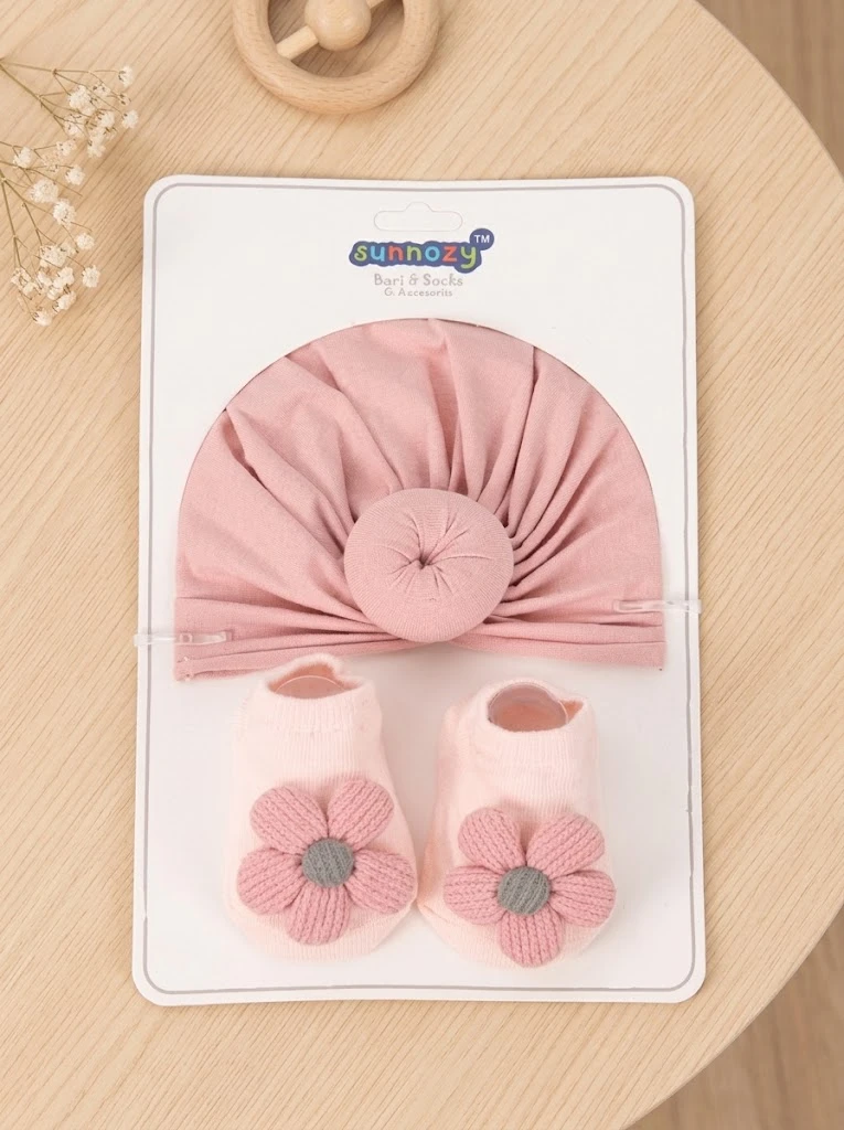 Sunnozy-hat+sock set - Indian hat flowers - 0+