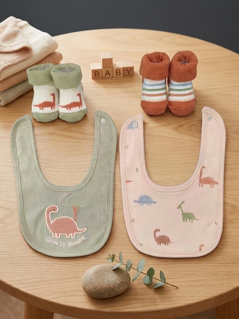 Sunnozy-2set socks+2pcs bibs - dinosaur - 0-6M