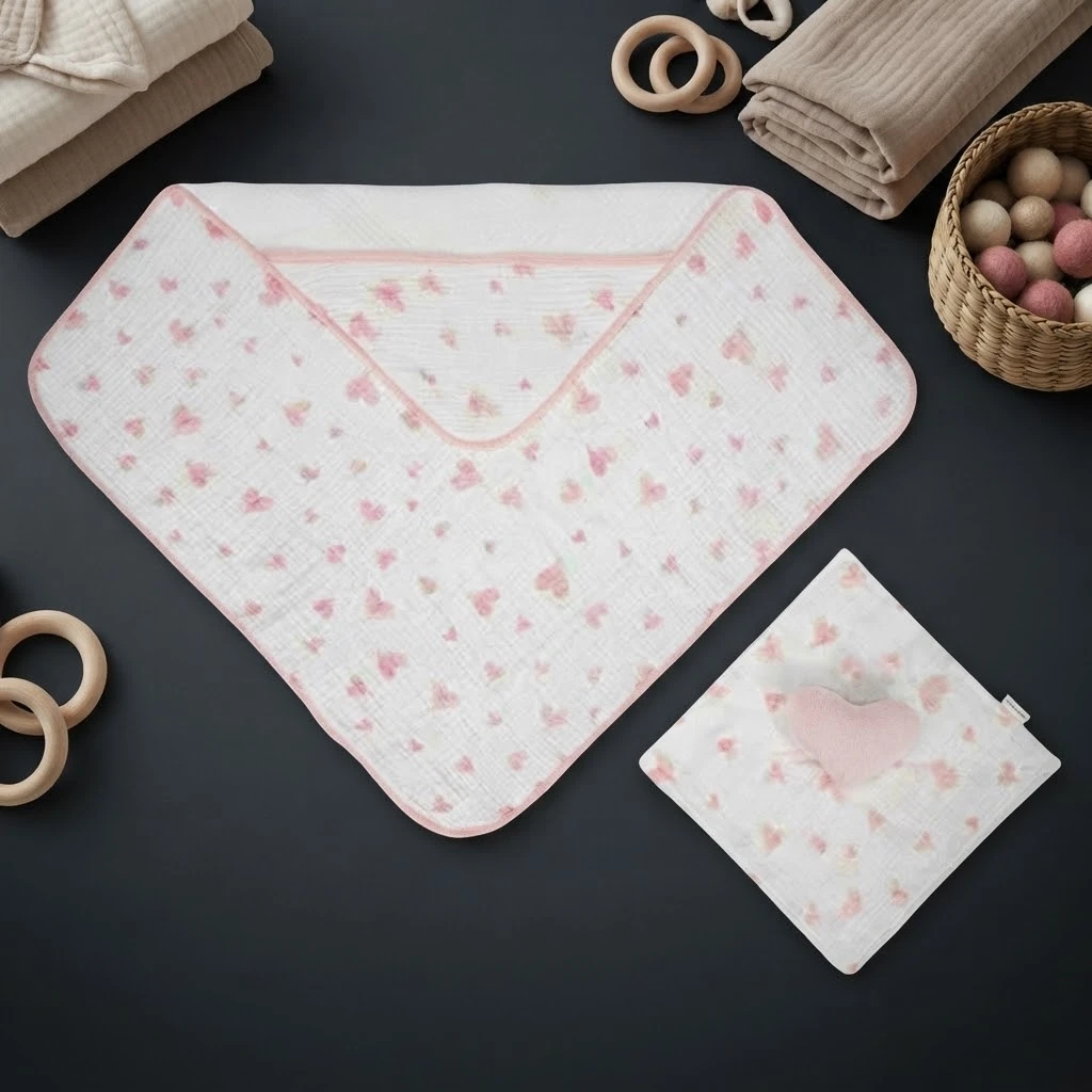 Sunnozy-2pcs-Soothing towel+Muslin hooded towel - pink - 70\*70cm+25\*25cm