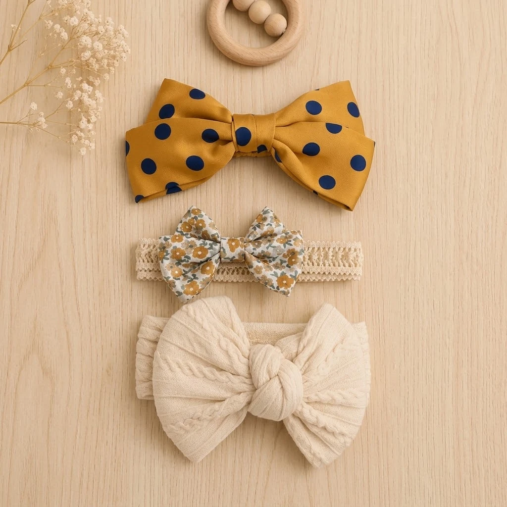SUNNOZY-3 in 1headband - turmeric polka dots - 0m+