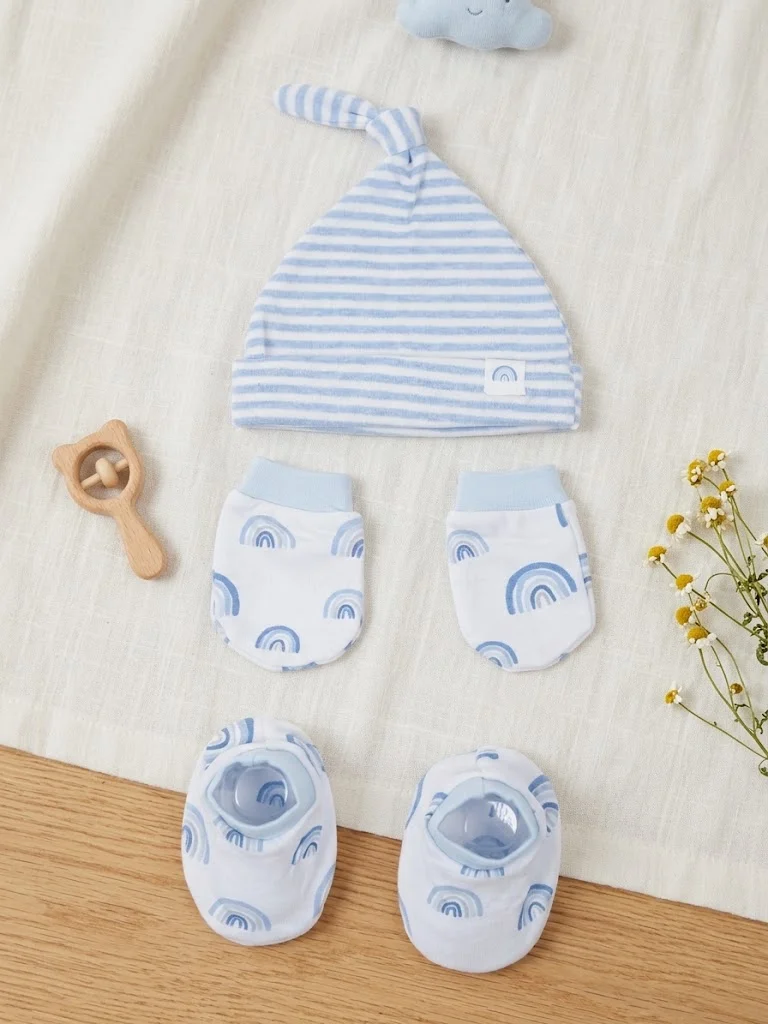 Sunnozy-Hat+Mittens+Booties - Blue Rainbow - 0+