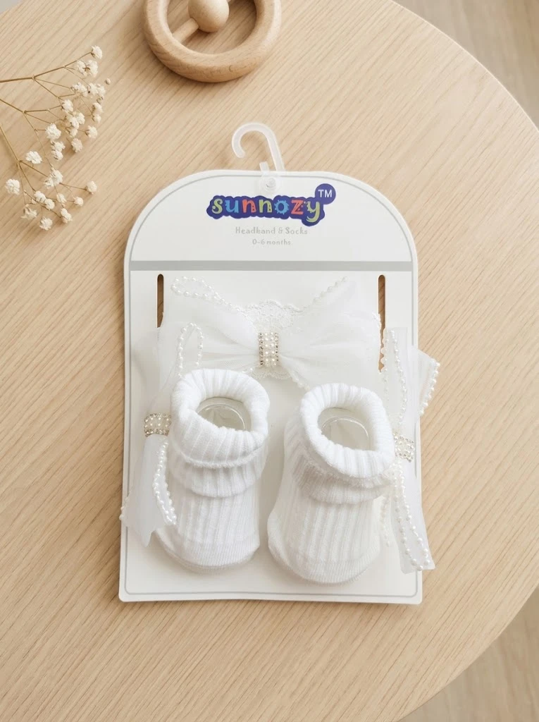 Sunnozy-headband+sock set - pearl bow - 0+