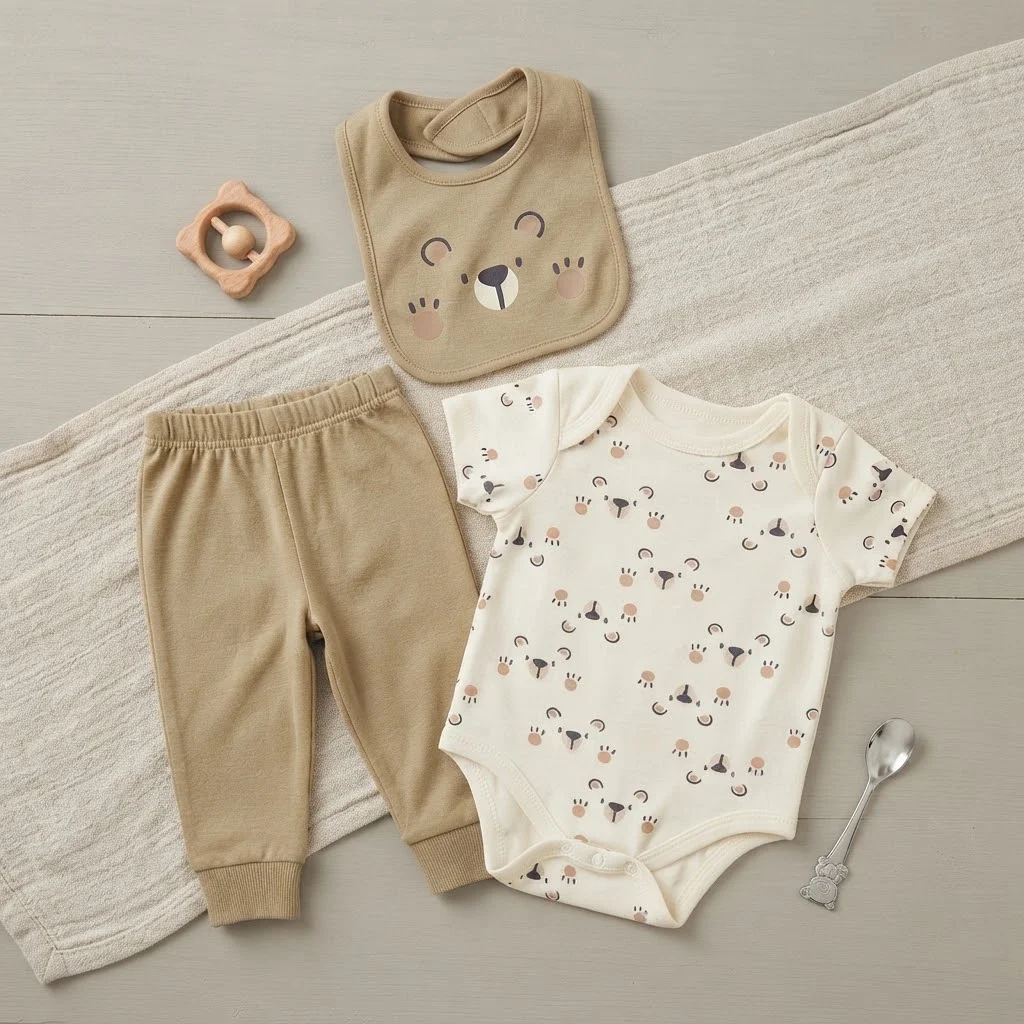 Valiantier-3pcs clothing set - Khaki Bear - 0-3/3-6/6-9M