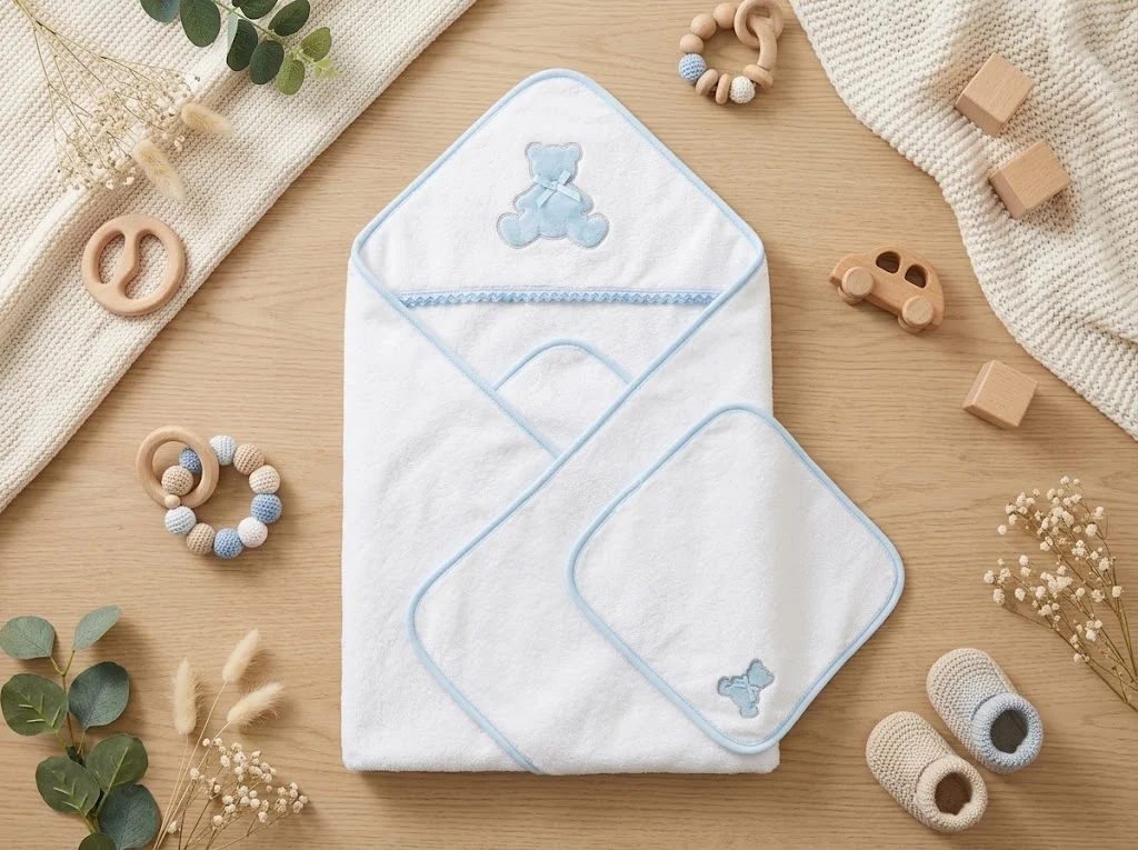 Hood Towel+1 Face towel - blue bear - 76\*76+25\*25CM