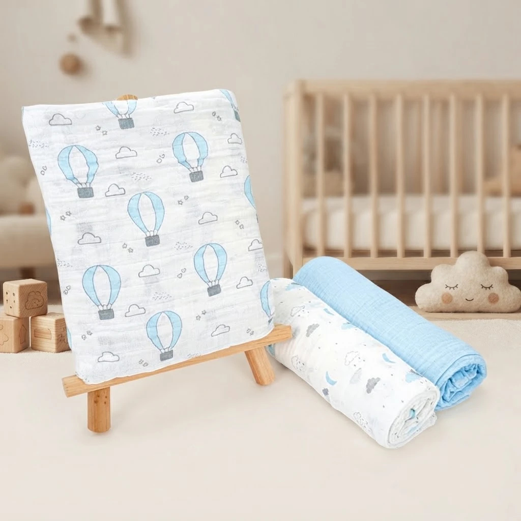 Sunnozy-3pcs Muslim blanket - blue hot air balloon - 112\*112CM